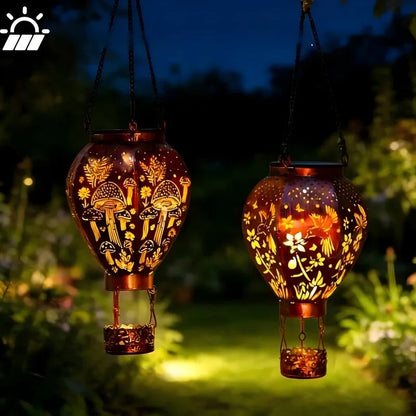 🔋✨ Hőlégballon napelemes kerti lámpa – Nappal tölt, éjjel világít, 6‑12 óra fény, esőálló 🌧️💡
