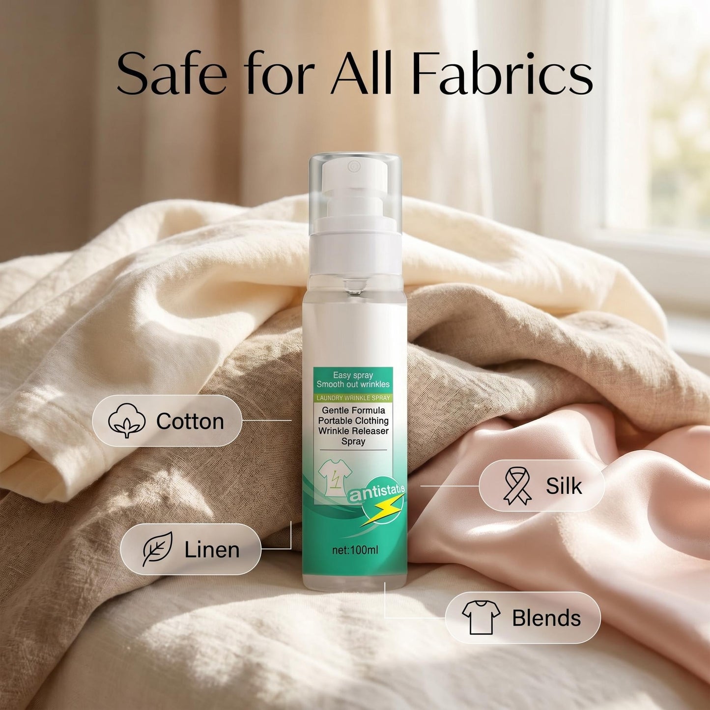 👕✨ Ránctalanító spray ruhákhoz – Kíméletes összetétel, hordozható kiszerelés – Vasalás nélkül, azonnal friss ruhák utazáshoz és otthonra 🌿💨