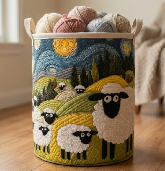 🐑🍅 Kézzel varrt „Bárányparadicsom” mosókosár – Családias hangulatú tároló – Praktikus és dekoratív darab otthonába 🧺