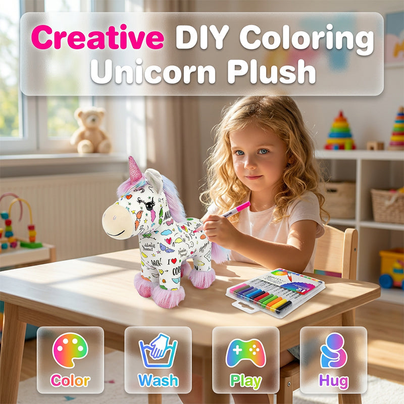 🦄🎨 Kifestő készlet egyszarvú plüssállathoz – Csináld magad színező szett – Kreatív játék gyerekeknek, saját, színes plüssállat készítése 🖌️✨