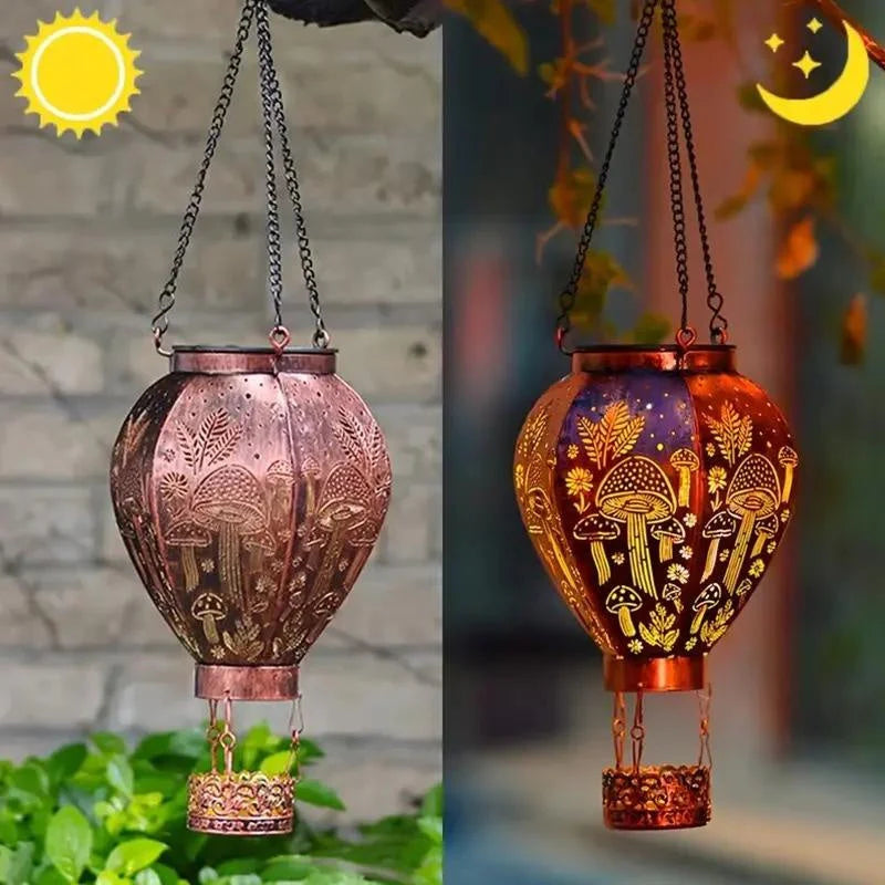 🔋✨ Hőlégballon napelemes kerti lámpa – Nappal tölt, éjjel világít, 6‑12 óra fény, esőálló 🌧️💡