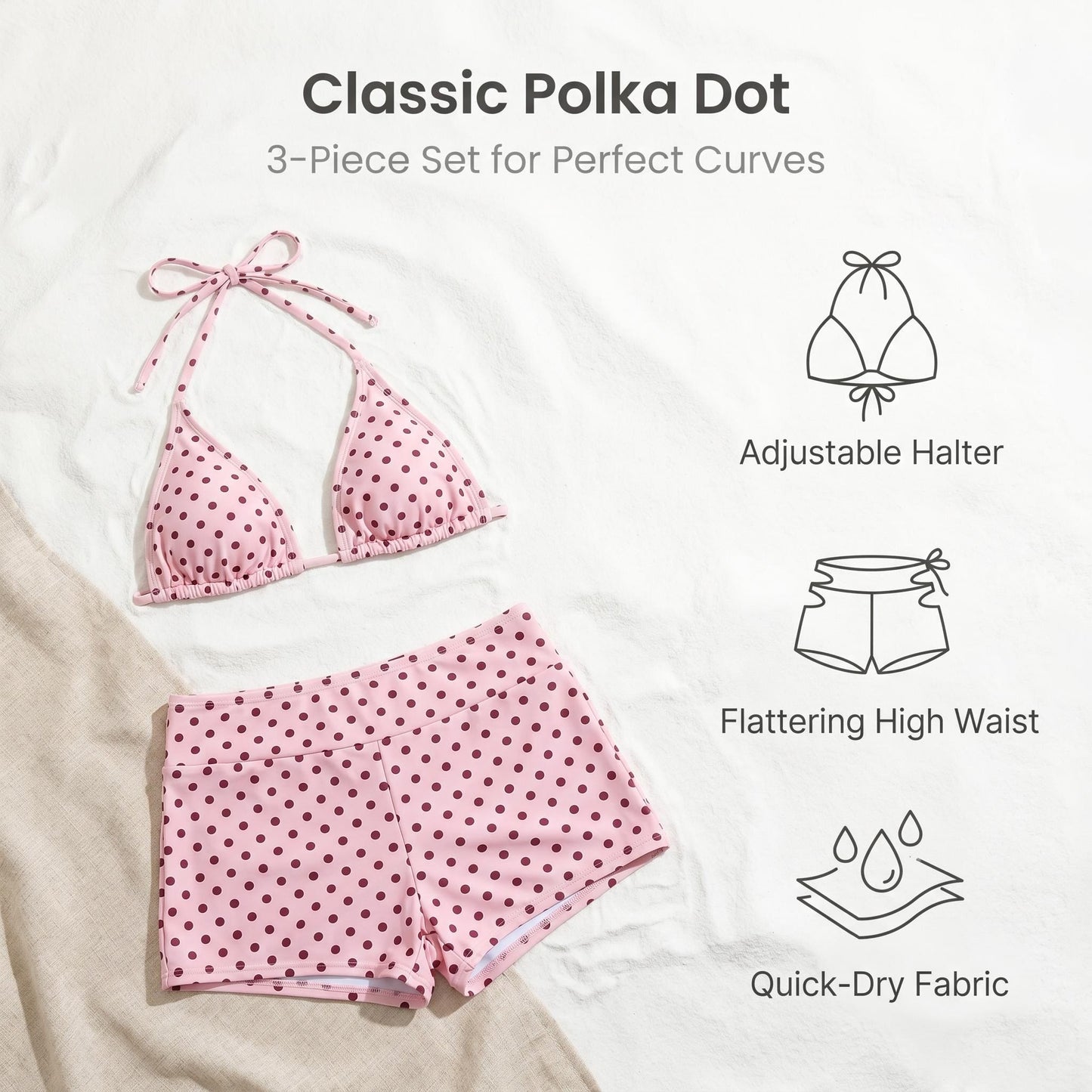 👙 Pöttyös háromszög bikini alsó oldalt megkötővel – a 3 részes szett, amit a nyaraláson is imádni fogsz 🌊
