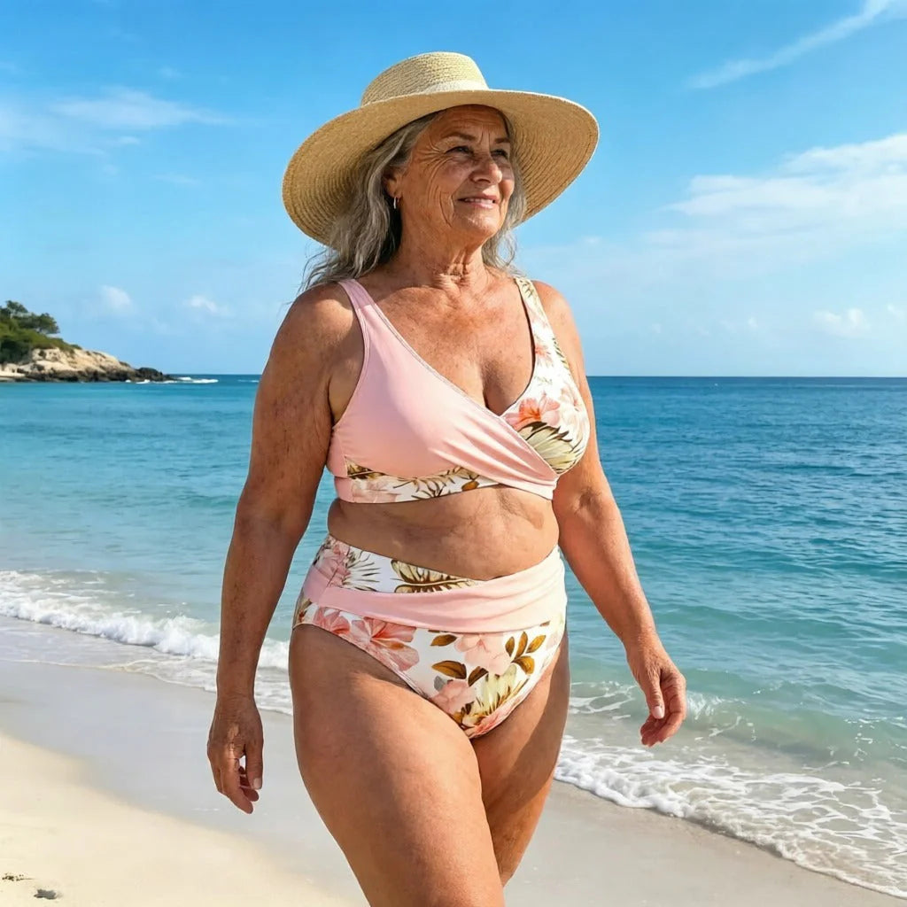 🌸 Magas derekú virágmintás bikini – Alakformáló, csinos, raktáron 👙⚡