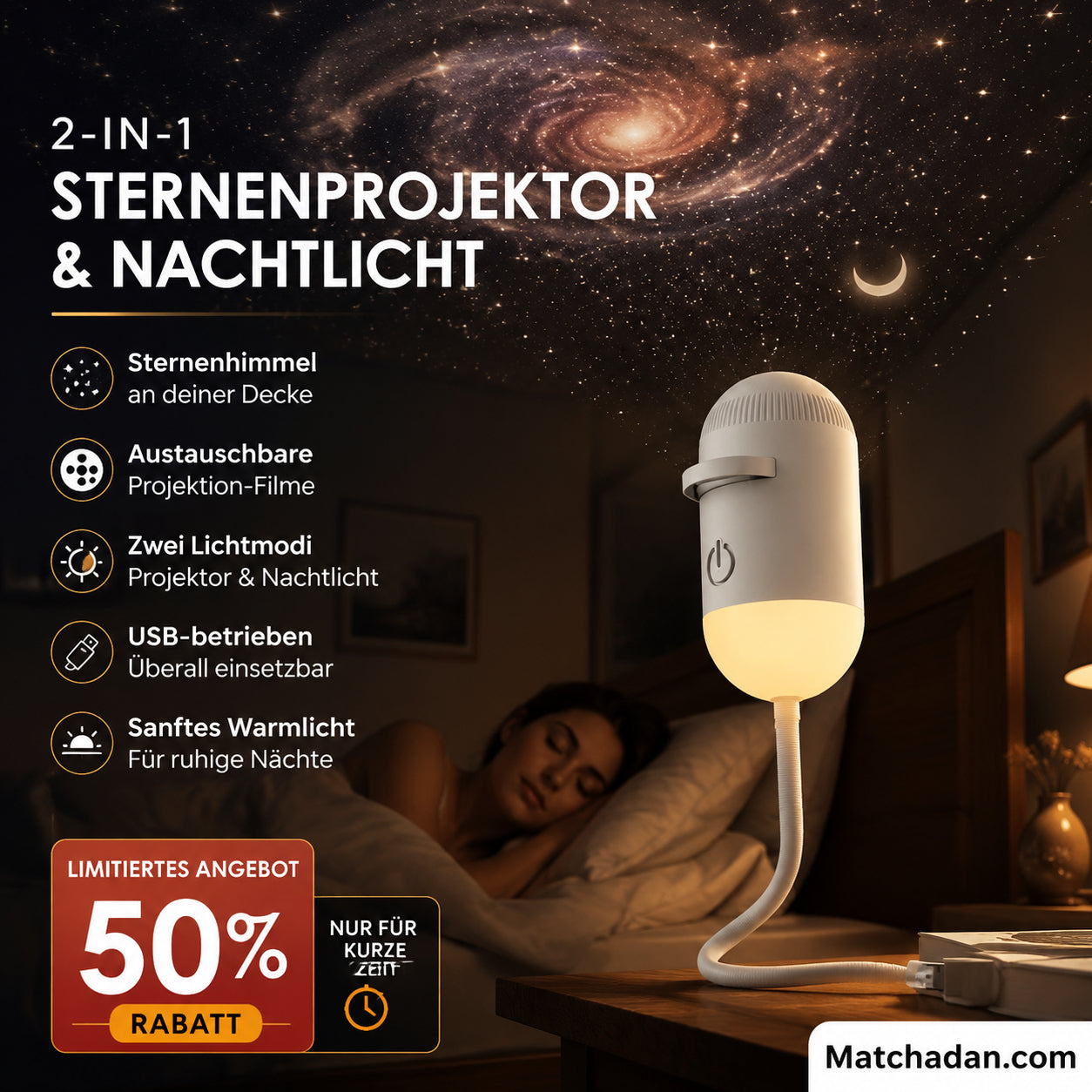 ✨ Hozd be a csillagos eget a szobádba – 2 az 1-ben vetítő és éjszakai lámpa, ami elringat az álmok világába 🌙