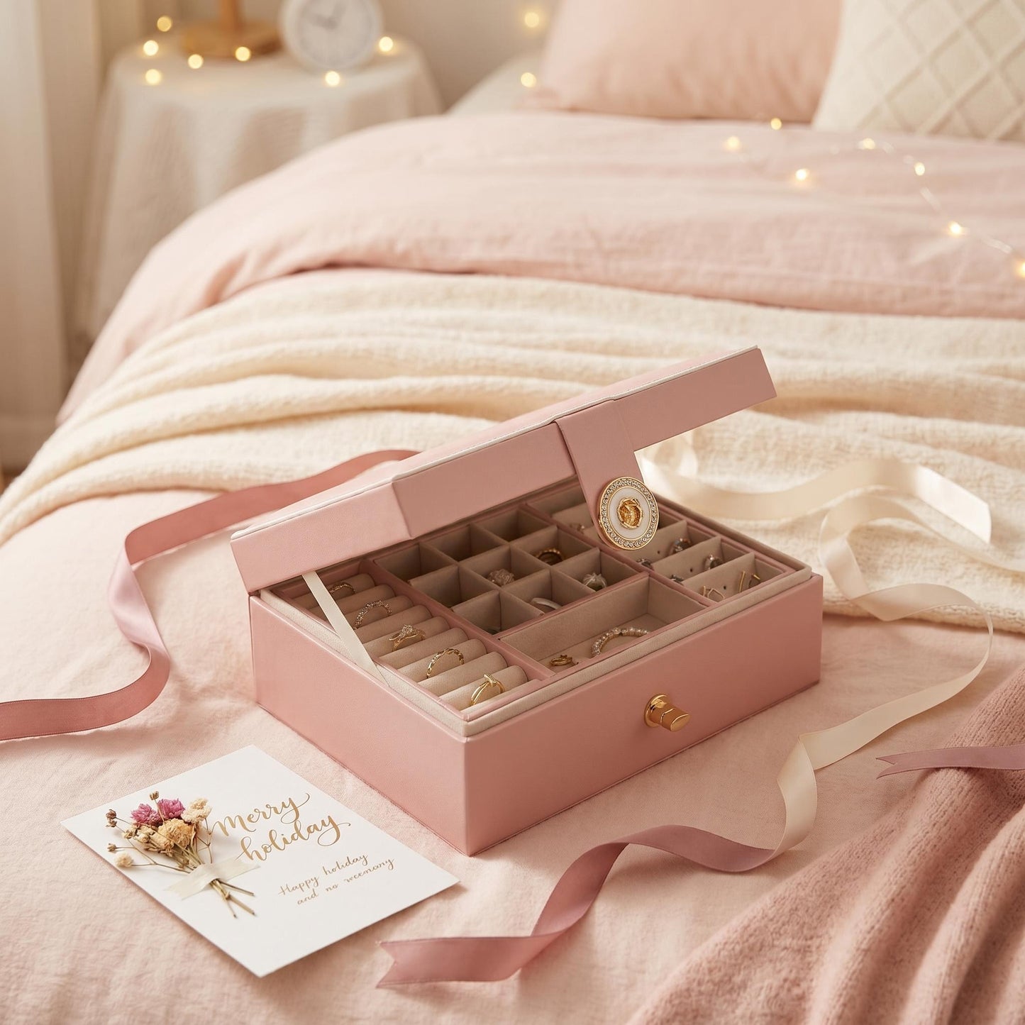 🎀 Kétszintes ékszeres doboz – Minimalista design, európai elegancia, nagy távolság a káosz ellen 🧹🕰️