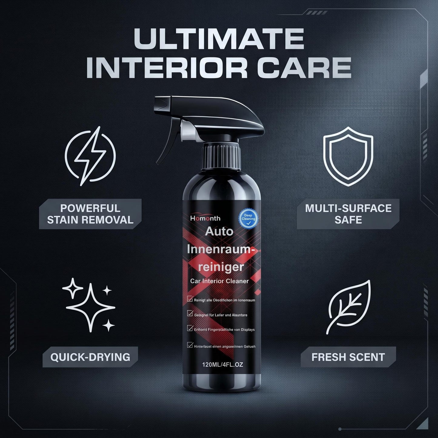 🚗💨 Többcélú tisztító spray járművek utasteréhez – Zsírtalanít, frissít, nem hagy nyomot. Tökéletes ülésekre, műszerfalra, ajtókárpitokra – autókba, motorokba, hajókba is! 🧴✨
