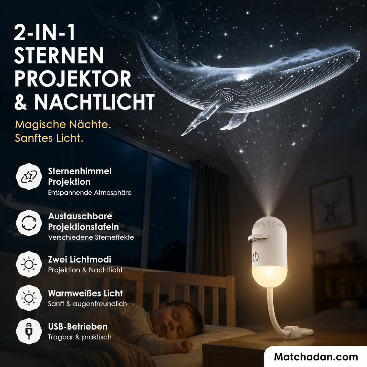 ✨ Hozd be a csillagos eget a szobádba – 2 az 1-ben vetítő és éjszakai lámpa, ami elringat az álmok világába 🌙