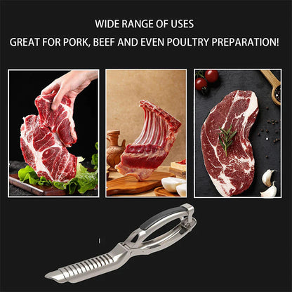 🍖 Rozsdamentes acél BBQ bordanyúzó – Csúszásmentes markolat, gyors bőrtávolítás – Hatékony kiegészítő grillezéshez, sütéshez 🔪