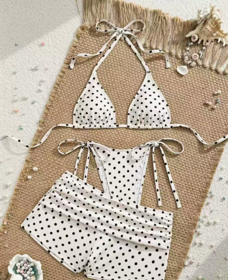👙 Pöttyös háromszög bikini alsó oldalt megkötővel – a 3 részes szett, amit a nyaraláson is imádni fogsz 🌊