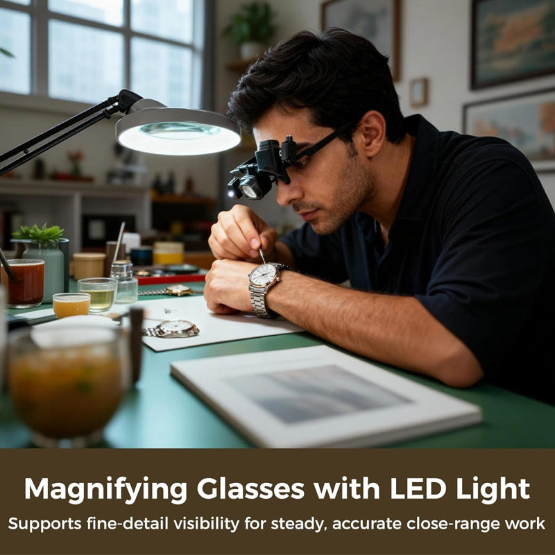 ⚙️🔋 LED-es nagyító kézi és elektronikus módban – Állítható nagyítás, erős LED fény, kényelmes szemvédelem 🛡️