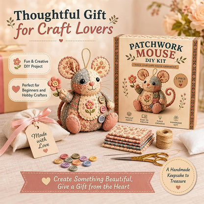 🧵🐭 Patchwork egér DIY varrókészlet – Minden, ami egy bájos foltvarrás egér elkészítéséhez kell ✂️