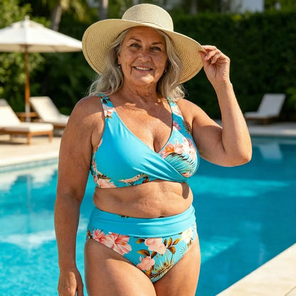 🌸 Magas derekú virágmintás bikini – Alakformáló, csinos, raktáron 👙⚡
