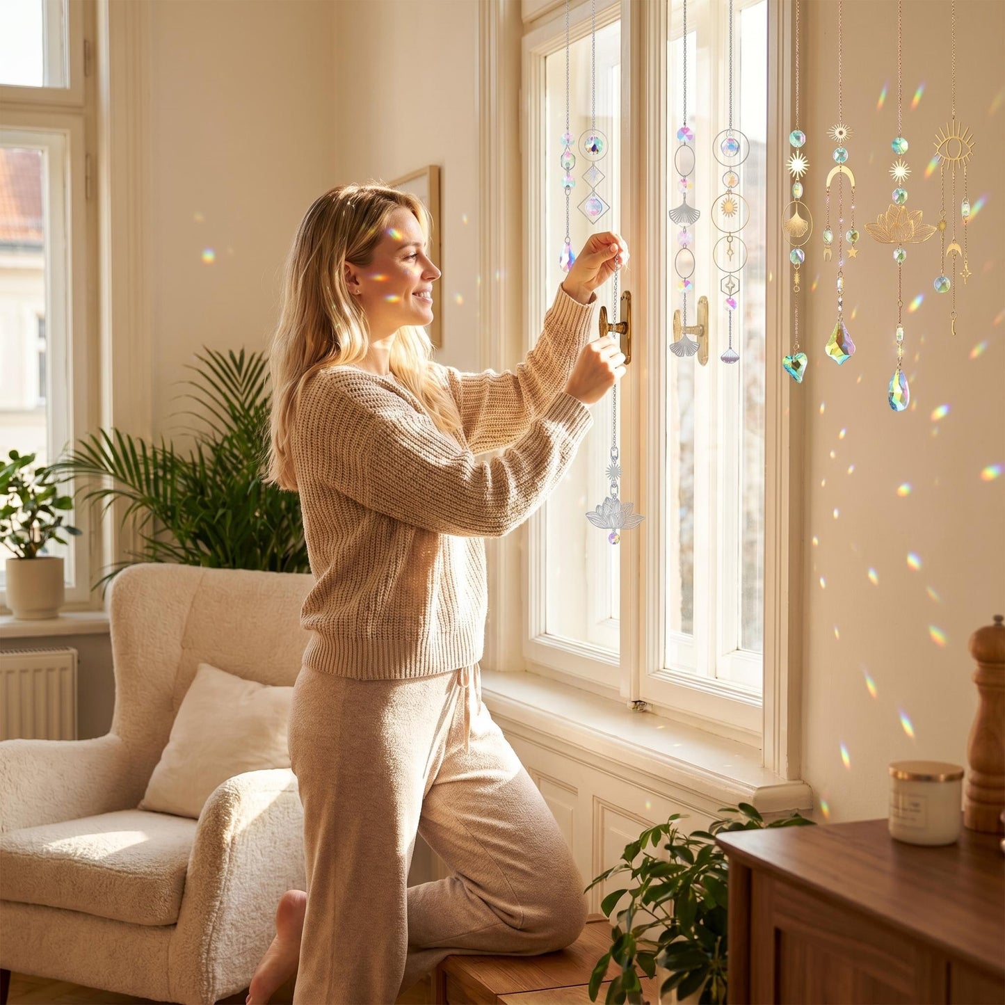 💎☀️ Napsütés‑fogó függőszett – Napfényt csapdába ejti, szivárványt varázsol, csillogást ad az ablakoknak 🌈