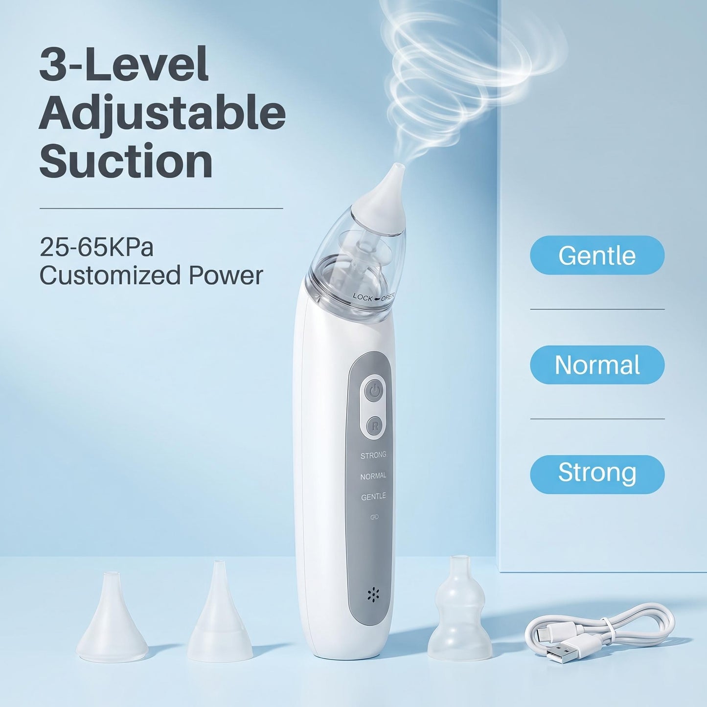 💨🛡️ Elektromos orrszívó – Automatikus, könnyen tisztítható, halk működés, szilikon orrvégződés, nem bántja az orrnyálkahártyát 🧼
